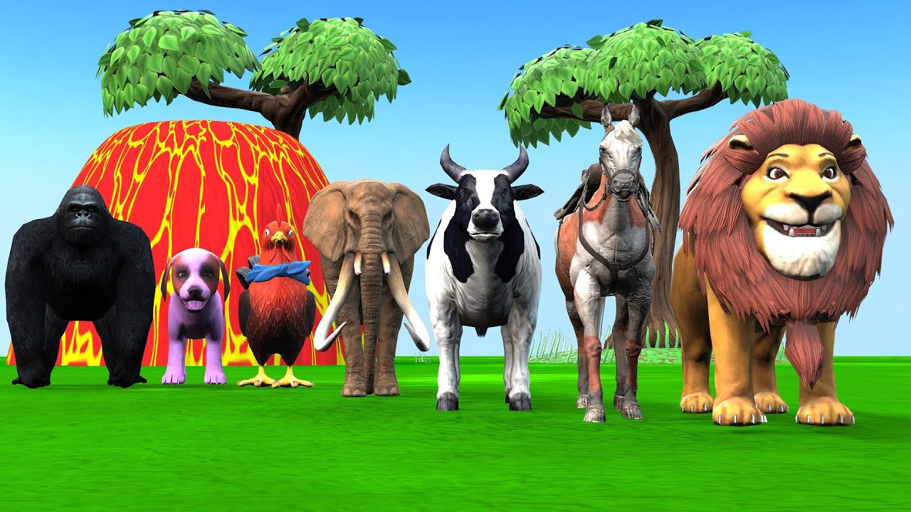Paint & Animals Dog, Pig, Rabit Buffalo, Lion Fountain Crossing Transformation Animal Cartoon -P1