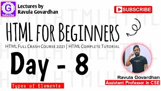 [HTML Elements]: Types of HTML Elements and Attributes in Telugu | HTML Crash Course | Day - 8