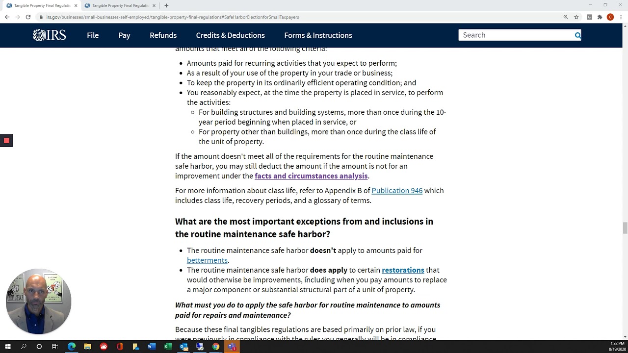 Routine maintenance safe harbor election explanation YouTube