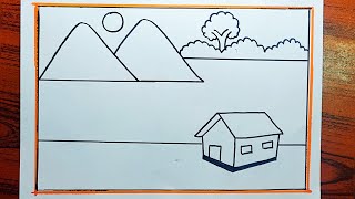 Easy scenery drawing for beginners | সহজে প্রাকৃতিক দৃশ্য আঁকা |