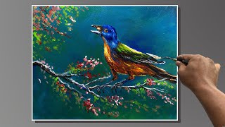 Bird on Flowering Tree | Acrylic Painting