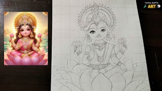 Cute Maa Laxmi Outline Drawing Tutorial , Easy Step by Step , Tania Gupta Art