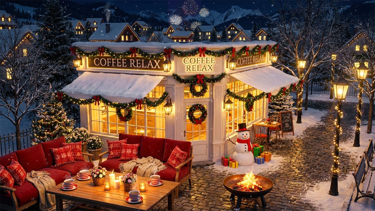 Calm Winter Morning Outdoor Cafe ❄️ Relaxing Jazz Piano Music with Warm Coffee Aroma and Cozy Vibes