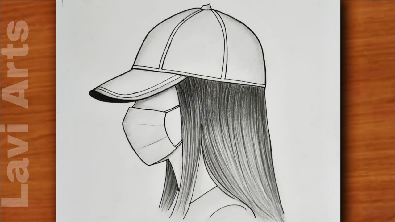 Girl with Cap and Mask Drawing | Easy Pencil Sketch | Side View Drawing Tutorial