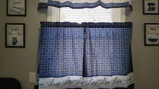 Amazon Product Review: Achim Live, Love, Laugh Window Curtain Tier Pair & Valance Set 58" x 36" Navy