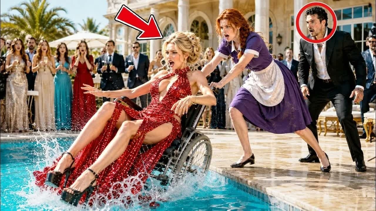 Ich habe sie vor 400 Gästen in den Pool gestoßen, und als sie an die Oberfläche kam und schwamm, wusste ich: Seit drei Jahren hat diese Frau alle belogen. Sie war nicht gelähmt – sie hat es nur...