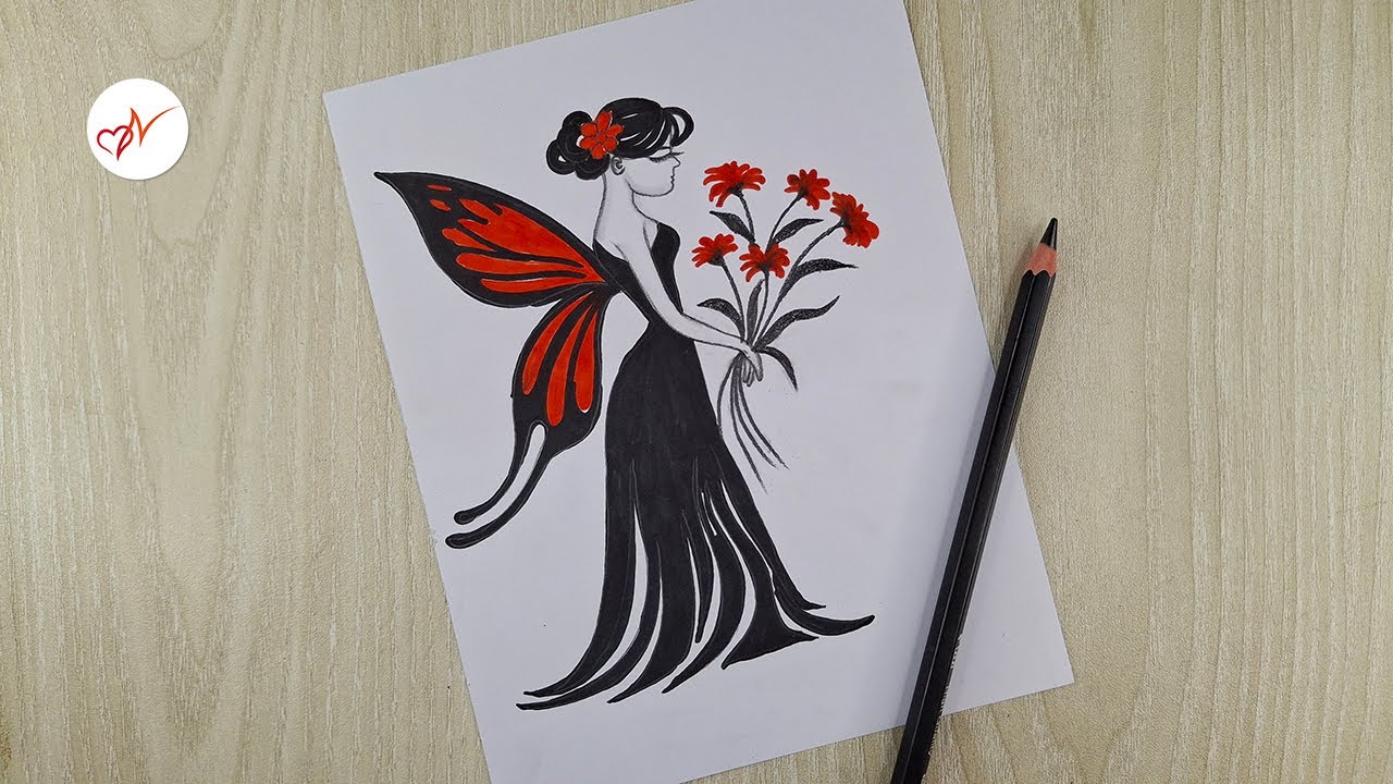 How To Draw A Fairy With Wings For Kids Fairy Drawing