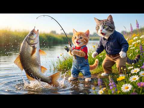 🐱🎣 Ginger Kitten Dreams of Fishing — Papa Cat Makes It Come True 💙✨