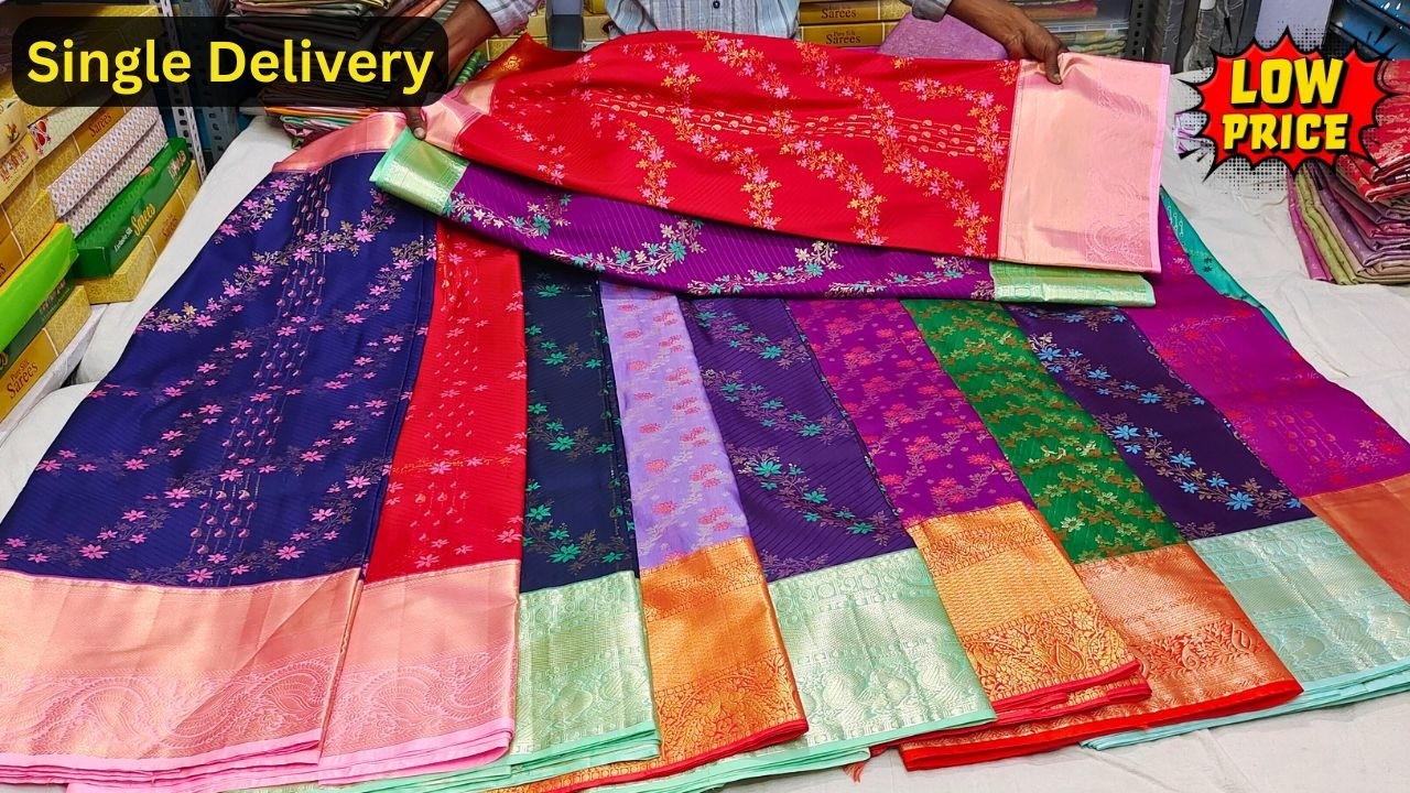 Madina Wholesale పట్టు చీరలు -- Single Saree Delivery Kanchi Pattu Silk Sarees