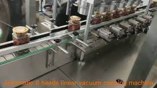 Fully automatic glass jar linear vacuum capping machine factory, 6 heads vacuum capper equipment