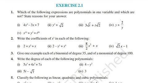 Exercise 2.1 Class 9th Maths NCERT SOLUTIONS | Polynomials, Degree , Cofficient,