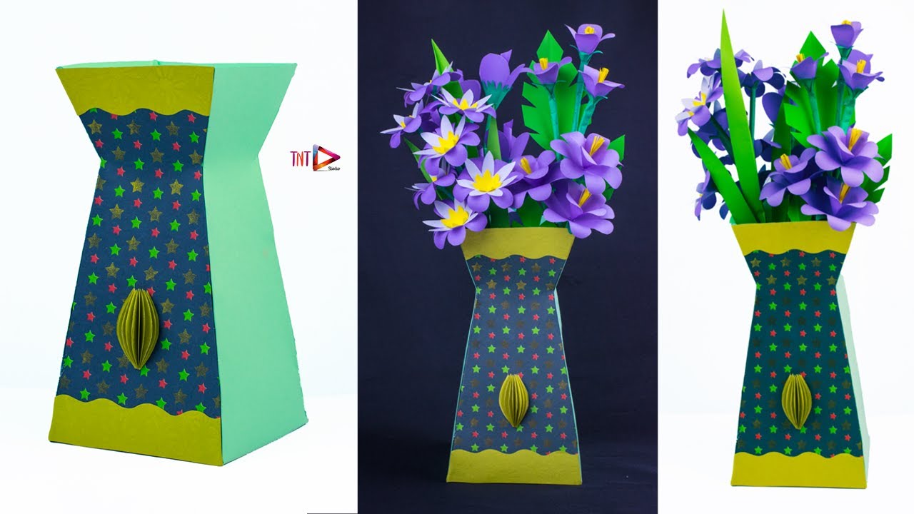 Beautiful paper flower pot making at home Handmade flower vase