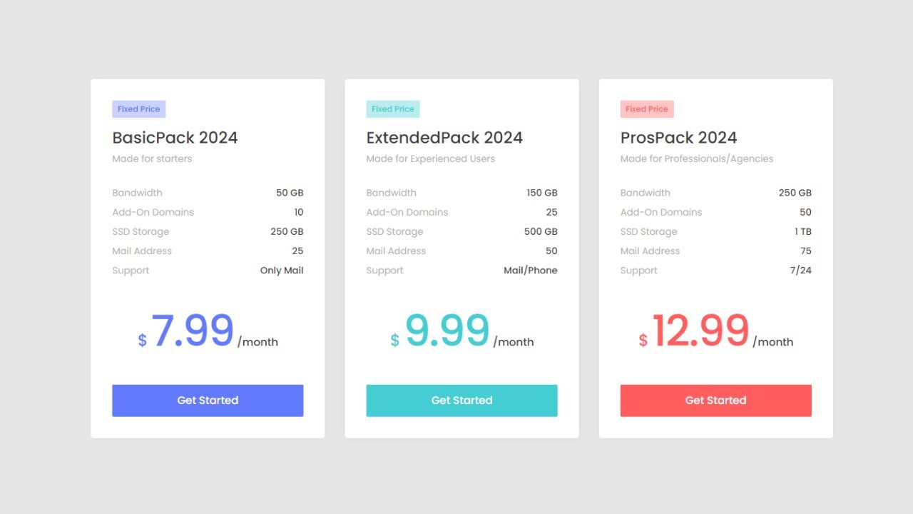 Pricing Table Design Using HTML and CSS And Bootstrap - YouTube