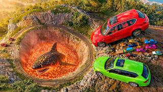🔥 Small vs Big Cars vs Giant Lava Pit! (Shark Attack) | BeamNG Drive
