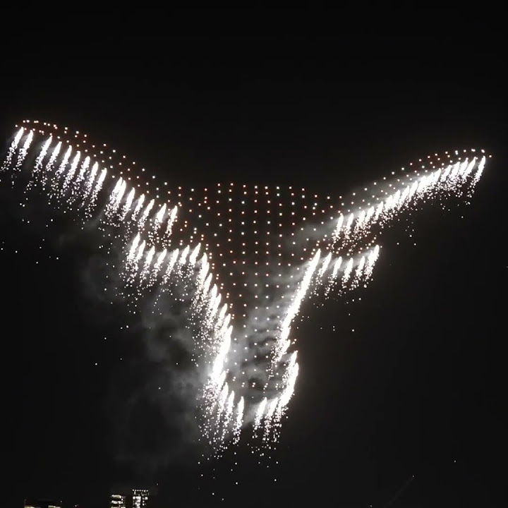 UT Longhorn Drone Show sparks into fireworks in Austin, TX. First public drone pyro display in