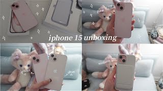 iphone 15 (pink🎀 ) unboxing + setup + MOFT accessories + camera test