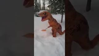 AK T-rex shoveling snow
