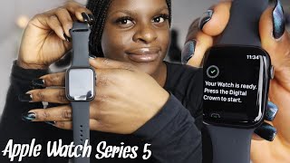 Apple watch series 5 Unboxing + Setup | Space Gray Aluminum Case 44mm (Black Sport Band)