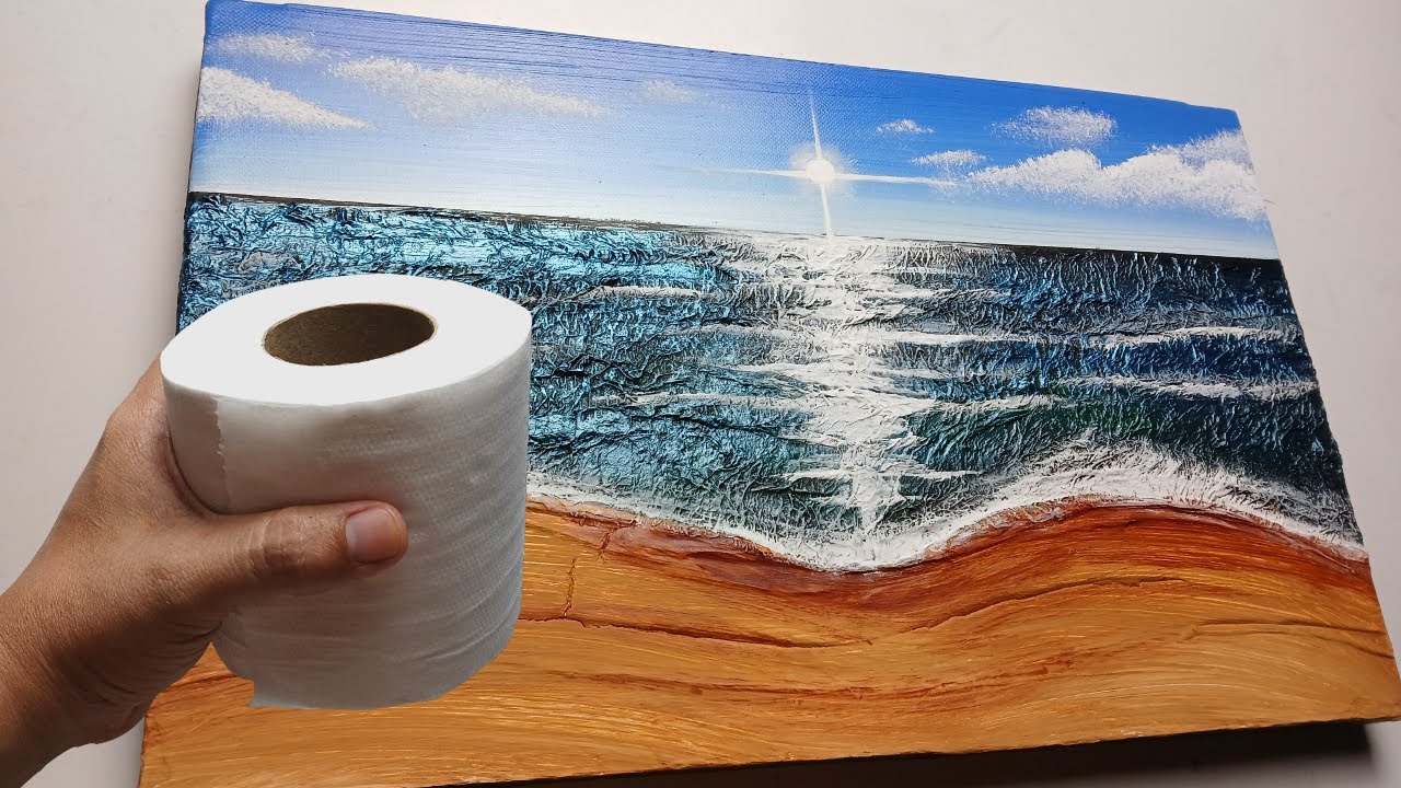 Textured Beach Painting with Toilet Paper