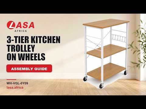 3-Tier Kitchen Trolley on Wheels, Golden Oak & White – Assembly