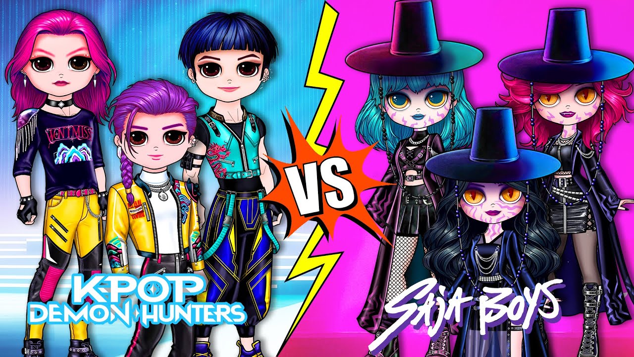 K-Pop Demon Hunters Huntrix против Saja Boys: смена пола и свечение | Бумажные куклы своими руками