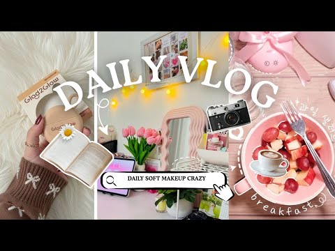 Soft Aesthetic Daily Vlog 🌸 Makeup, Desk Setup & Cute Morning Routine#softglamlook#morningroutine 
