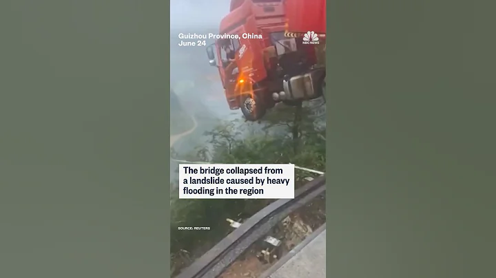 A truck with the driver still inside hangs over the edge of a collapsed bridge in southern China