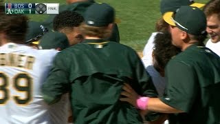 A's walk off on Davis' double, error in 9th