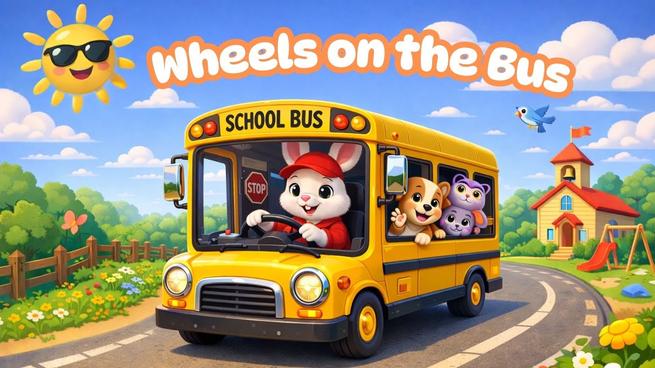 Wheels on the Bus with Bunny | Fun Kids Nursery Rhymes | Educational Songs for Kids | 3D Animation 🚌
