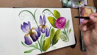 Watercolor Journal Day 90 (Fun with Irises, Carnations and Lily of the Valley)