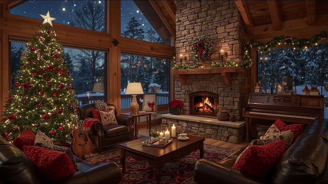 Warm Winter (NO MID-ROLL ADS) – Cozy Fireplace & Snowy Cabin Ambience for Relaxation 🎶