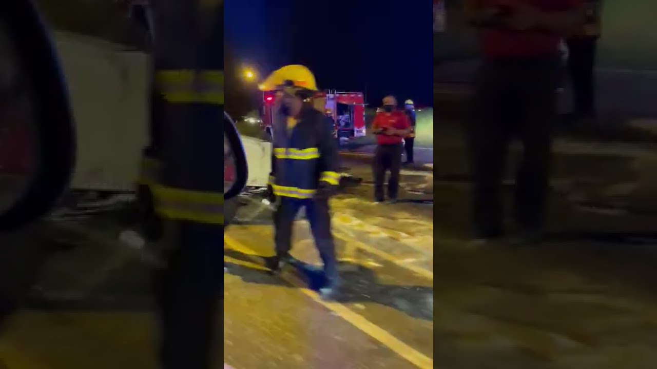 Serious car accident in Caroni. Fire service had to wash down the road.