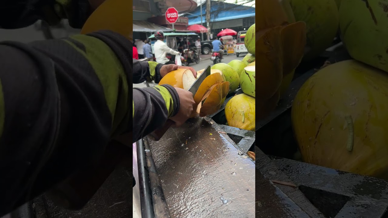 Golden coconut cutting skill! #shorts #streetfood #fruit #viral #coconut #explore