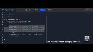 Write a Java program that performs the following String