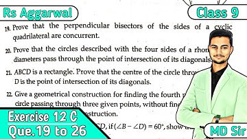 Exercise 12C Q19 to Q26 | Class 9 Chapter 12 | Circles | Rs Aggarwal | Md Sir class 9 | CBSE