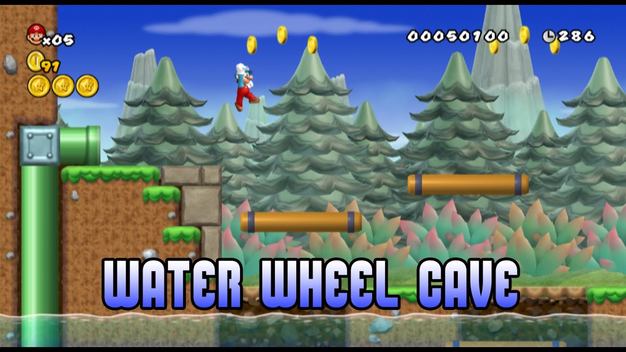 (2023) NSMBW Custom Level: Water Wheel Cave