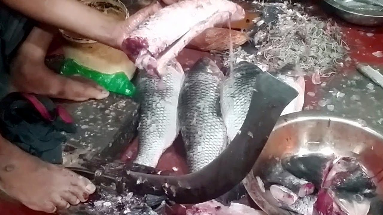 how to cut small and big rohu fish new technique in Khulna fish market ...