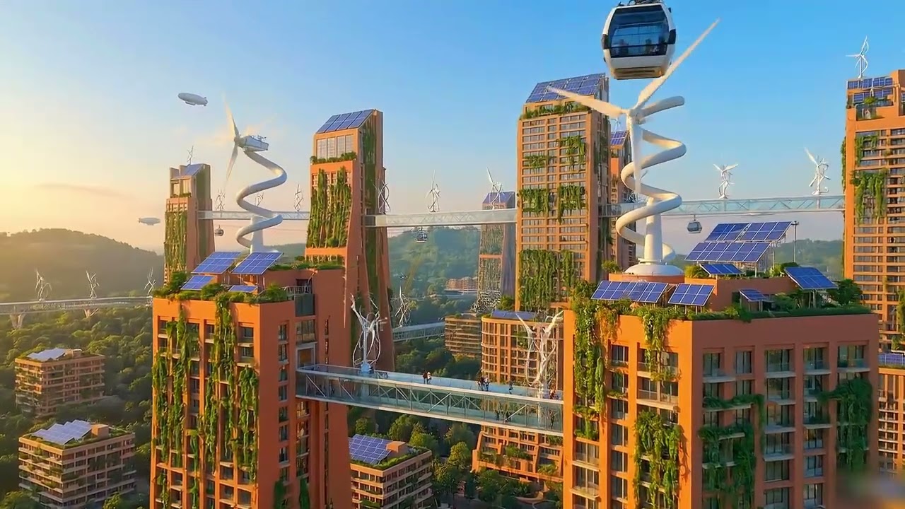 Solarpunk City: Sun-Powered Drones and Eco-Friendly Vehicles | 4K