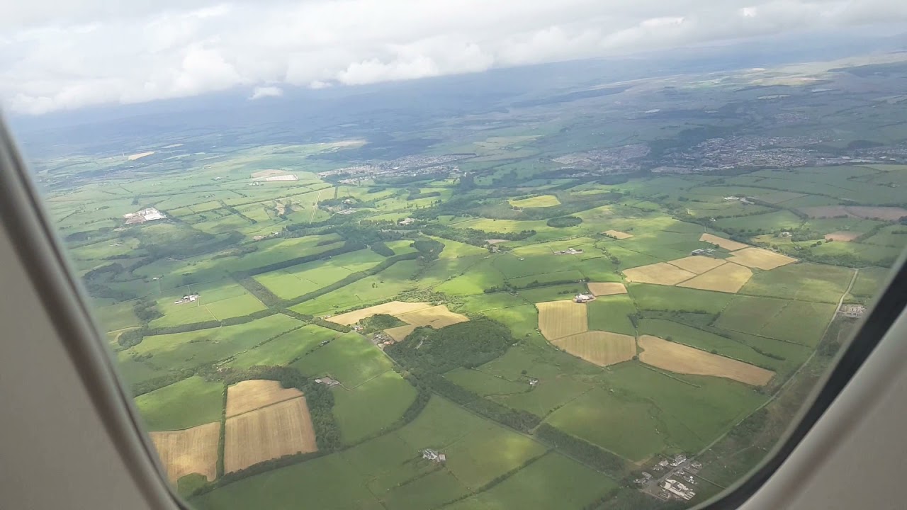 Boeing 747 passenger view approach and landing at Glasgow Prestwick Airport {EGPK/PIK}