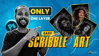 Scribble art in Photoshop 2026. Full tutorial. Photoshop malayalam tutorial. English Captions.