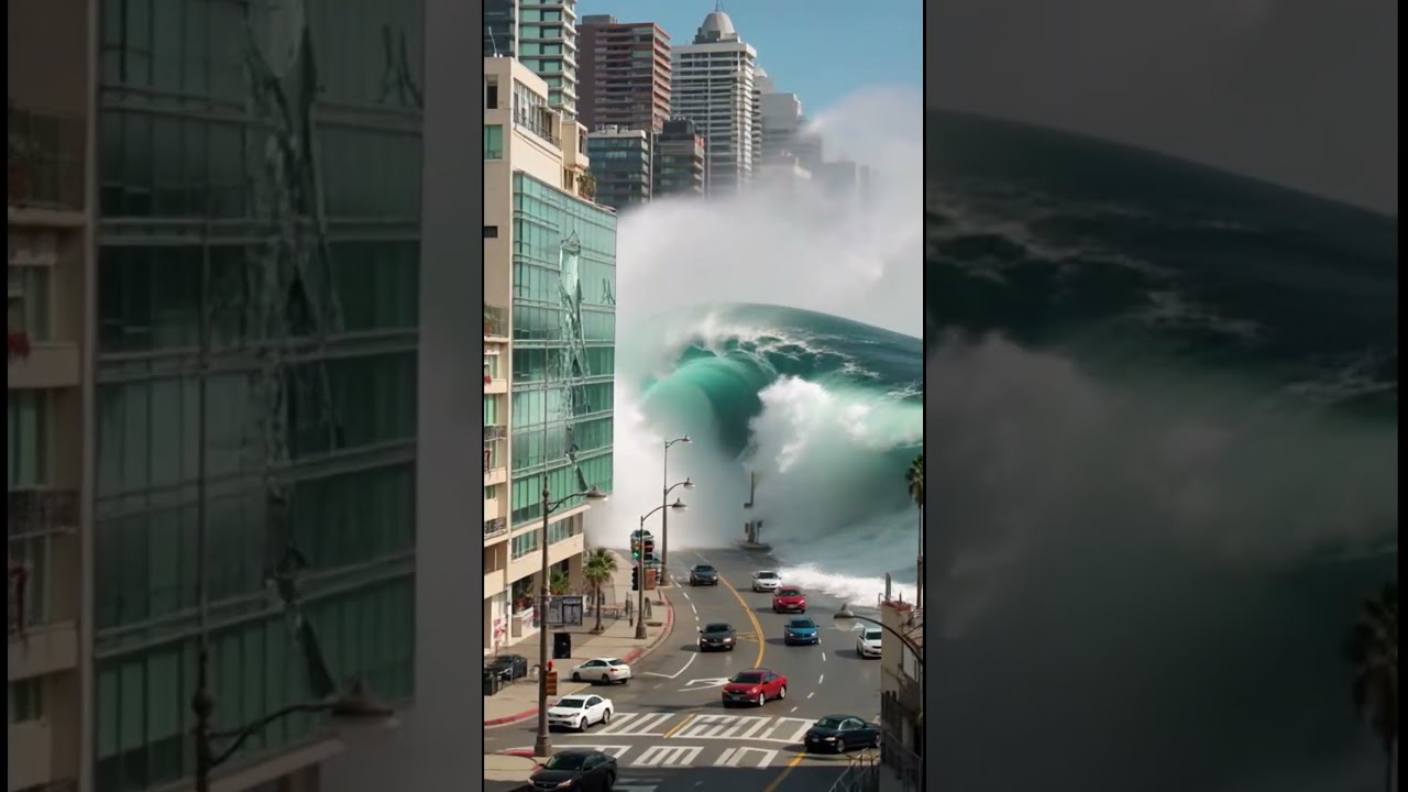 Scary Tsunami Waves Crash Into Coastline Ai Generated 1 Shorts CinematicTsunami