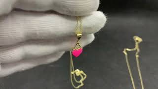 14K Real Solid Gold Pink Heart Necklace for Women , Gold Heart Pendant, Pink Jewelry