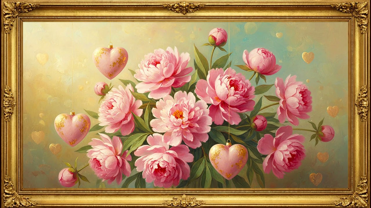 Vintage Peony Love Art 🌸💖 | 4K Framed TV Art Screensaver | Romantic Valentine Style