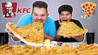 تحدي اكل اكبر شريحة بيتزا بالعالم مع ٣٠ قطعة دجاج كنتاكي - Biggest Pizza Slice & KFC Challenge