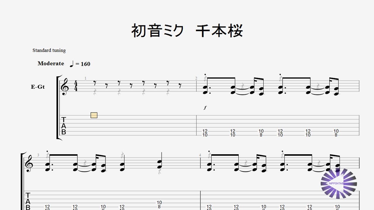 Guitar 千本桜 Senbonzakura ギターtab譜 初音ミク Miku Hatsune By Nippontab Youtube