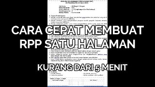 Mudahnya membuat RPP satu halaman | RPP kurang dari 5 menit