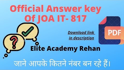 Official Answer Key | JOA IT-817 | Download pdf | @EliteAcademyRehan