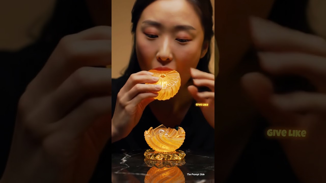 Cinematic Glass Orange Eating AI 2025 🍊 | Unreal Fruit Cracking Sound 