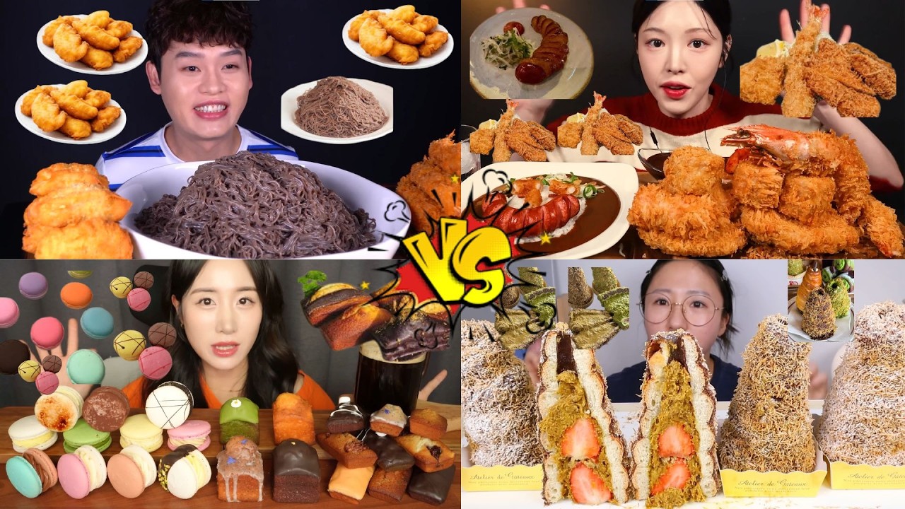 Ultimate Seafood & Dessert Mukbang Battle 🔥 Fried Shrimp, Lobster, Black Noodles & Giant Cream Cakes