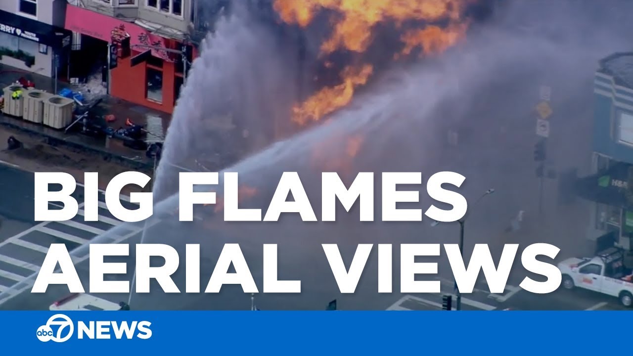 Aerial footage of massive fire sparked by gas explosion in SF